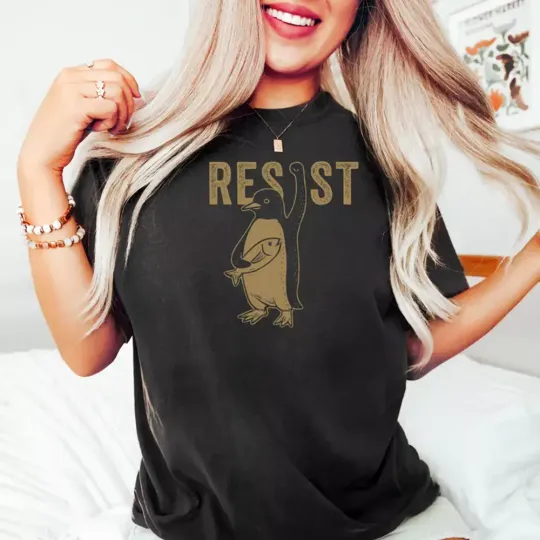 Discover Penguins Resist Shirt, Penguins Against Tariffs Shirt, Funny Anti Trump Shirt