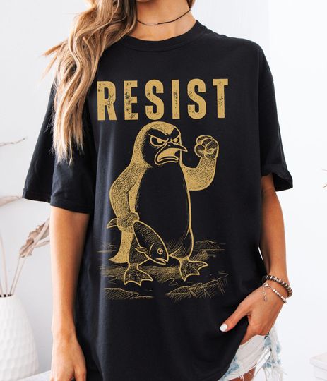 Discover Penguins Resist Shirt|Flippers Up T Shirt|Penguin Shirt|Penguins Against Tariffs|Political Shirt|Anti Trump Shirt|Funny Penguin Memes TShirt