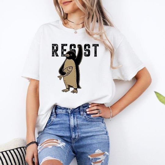 Discover Penguins RESIST Shirt, Subtle FDT Shirt Resistance Protest Tee, Heard Island Shirt, Penguins Against Tariffs Tee, RESIST, Flippers Up Tee