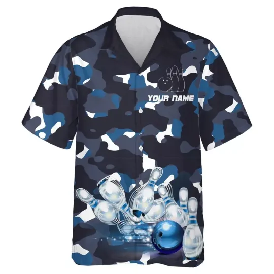 Discover Blue Camo Hawaiian Bowling Shirt For Men Women Custom Team Bowling Hawaiian Shirt