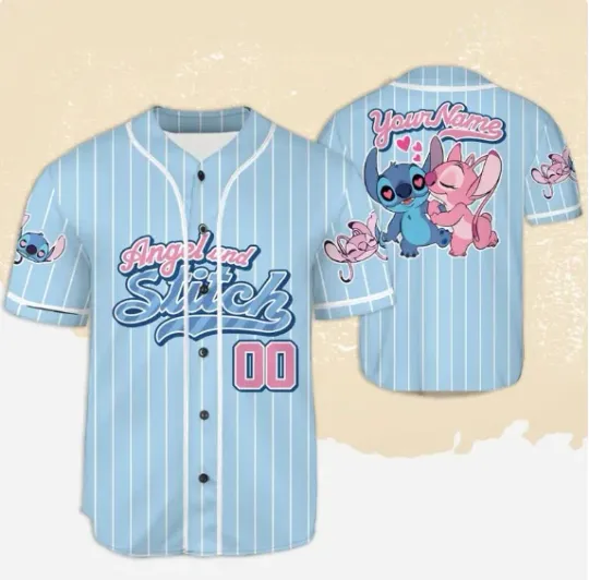 Discover Custom Angel and Stitchh Baseball Jersey, Disneyyy Christmas Angel and Stitchh