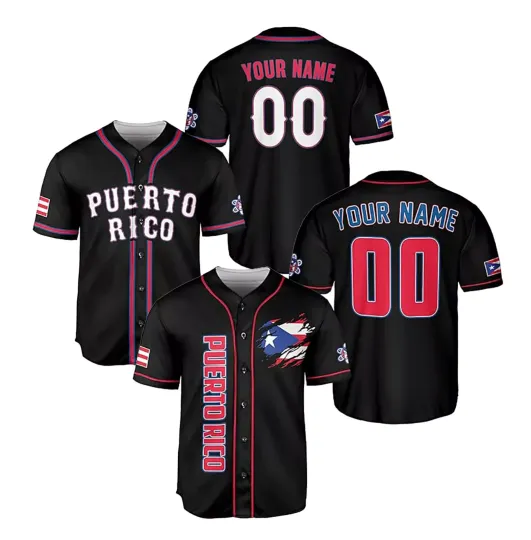 Discover Custom Clemente Lindor Baez Team Puerto Rico Flag Baseball Jersey Black Any Name