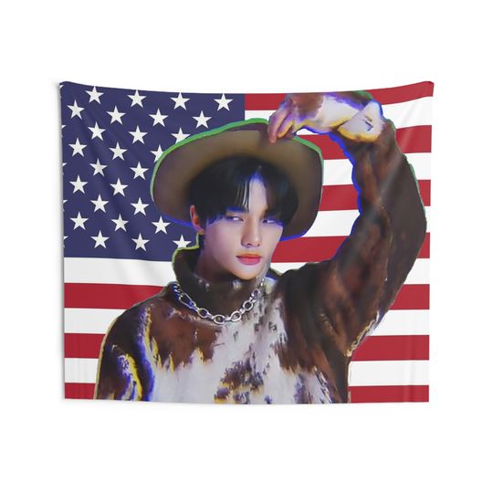 Discover Stray Kids Hyunjin American Flag Skz Tapestry, Concert Room Decor