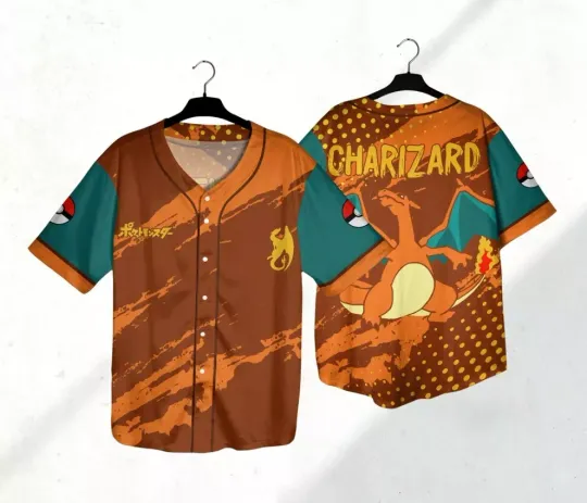 Discover Charizard Baseball Jersey Shirt Japanese Anime Jersey Shirt Gift