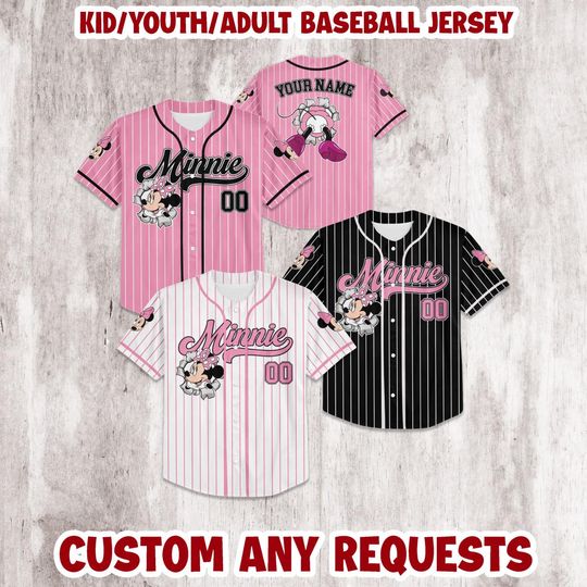 Discover Personalized Disneyyy Minniee Jersey Baseball, Kids and Adult Disneyyy Jersey, Unisex Fan Jersey Baseball