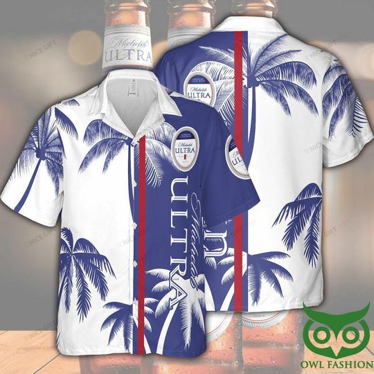 Discover Michelob Ultra Hawaiian Shirt, Blue and White Coconut Aloha Shirt