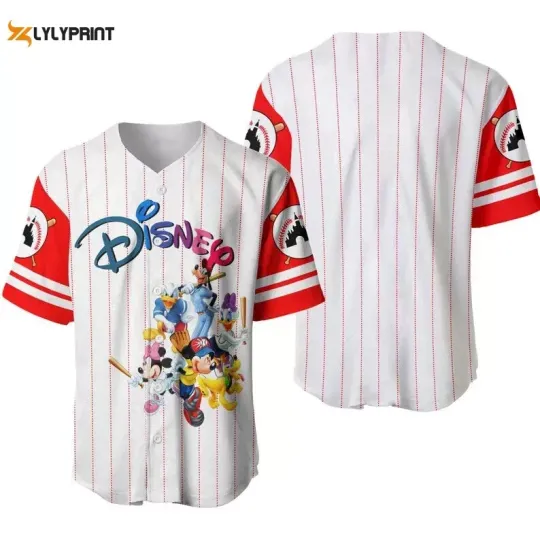 Discover Mickeyy mouse & Friends Disneyyy All Over Print Pinstripe Baseball Jersey
