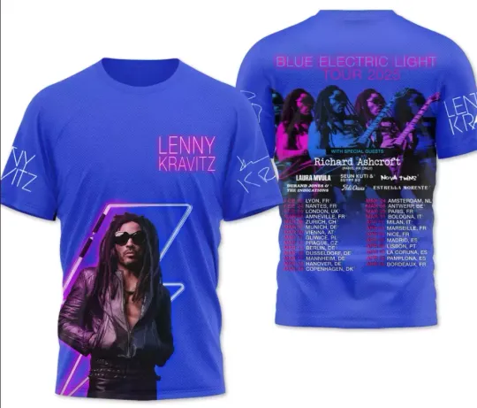 Discover Lenny Kravitz Blue Electric Light 2025 AOP 3D T-shirt
