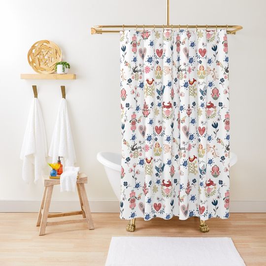 Discover Swedish Scandinavian Norwegian Folk Art Pattern  Shower Curtain