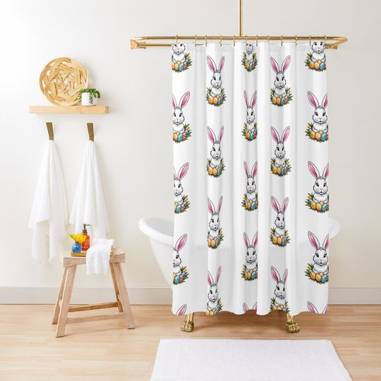 Discover Cute Easter Bunny, Kawaii Easter Bunny Shower Curtain