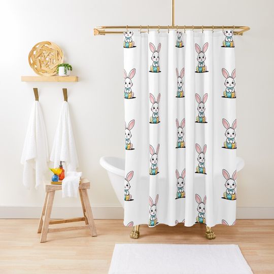 Discover Cute Easter Bunny, Kawaii Easter Bunny Shower Curtain
