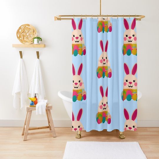 Discover bunny on a bright Easter day in a t-shirt and mug Shower Curtain
