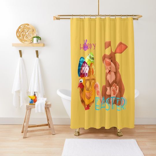 Discover Cute Easter Bunny  With Chicken And Easter Eggs Shower Curtain