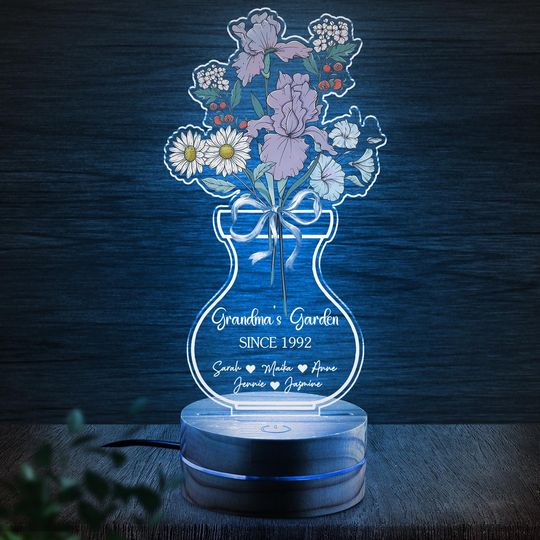 Discover Personalized Flower Night Light, Grandma's Garden Night Light
