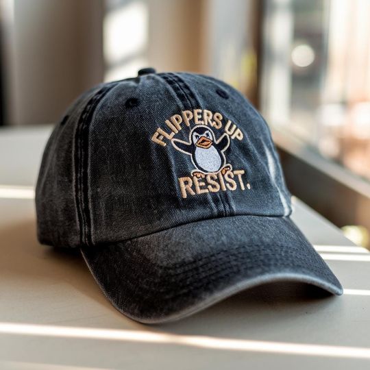 Discover Flipper Up Penguin Embroidered Hat, Anti-Trump Baseball Cap