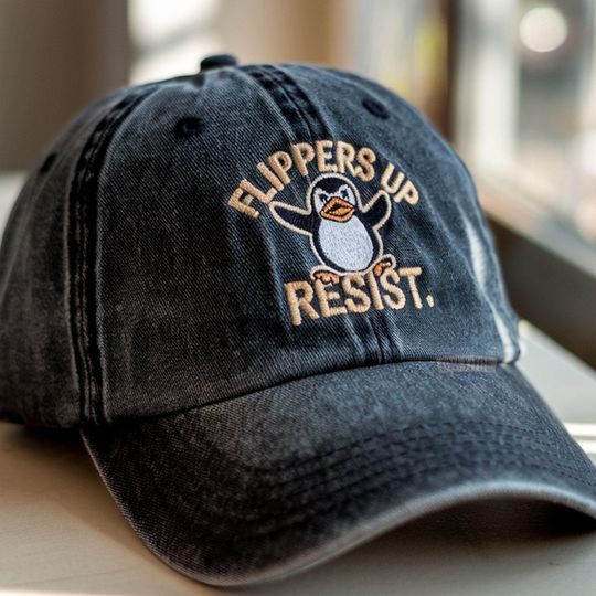 Discover Flipper Up Penguin Embroidered Hat, Anti-Trump Baseball Cap