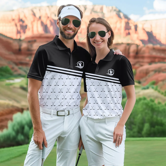 Discover Couple Golf Shirt with Crossed Black Golf Clubs