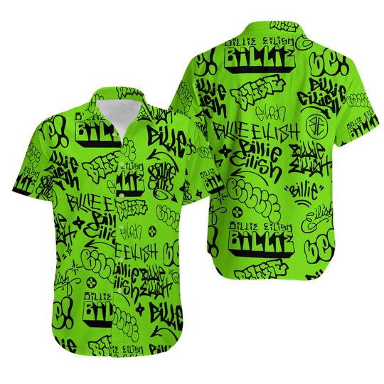 Discover Billie Eilish x Freak City Graffiti Green Hawaiian Shirt