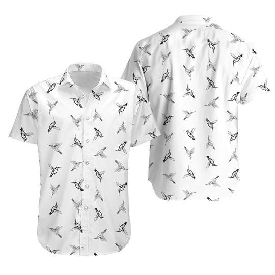 Discover Humming Bird Button Shirt, Bird Lover Summer Short, Cottagecore Hawaiian Shirt