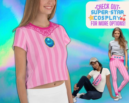 Discover Peach Princess Cosplay Crop Top - Pink Striped All-Over Print
