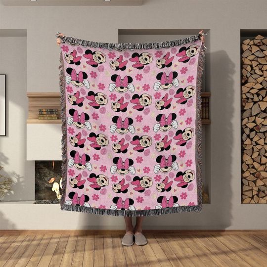 Discover Vintage Minniee Mouse Woven Blanket, Home Decor Gifts