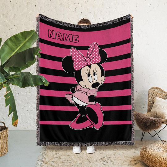 Discover Custom Name Minniee Mouse Woven Blanket, Home Decor Gifts
