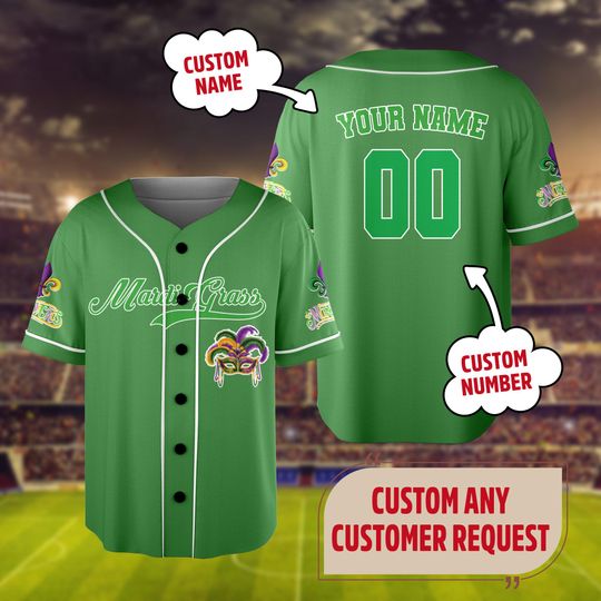 Discover Personalized Mardi Gras Baseball Jersey, Custom Name Baseball Shirt For Team