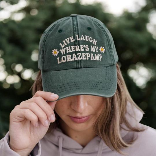 Discover Embroidered Live Laugh Where's My Lorazepam Hat, White Lotus Design