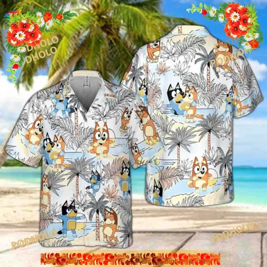 Discover BlueyDad And Bingo Hawaiian Shirt, Blueydad Button Shirt, Blueydad Summer Shirt
