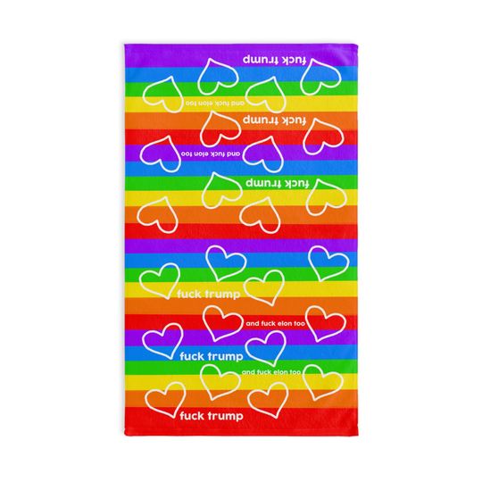 Discover Slightly Subtle Pride with White Hearts Rainbow Hand Towel