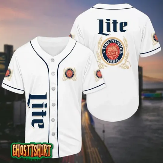 Discover Miller Lite White Baseball Jerseys