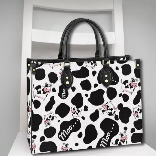 Discover Pesonalized Cow Moo Leather Handbag, Cow Women's Leather Bag Gift