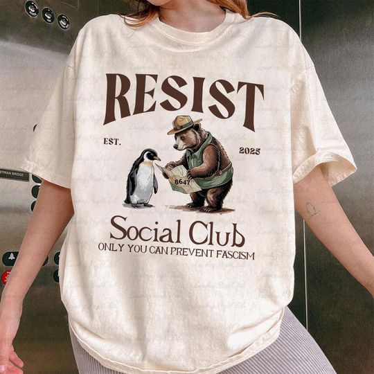Discover Soociial Clubb Bears Penguins Resist Shirt, Penguins Tariffs Shirt, Only You Can Prevent Fascism