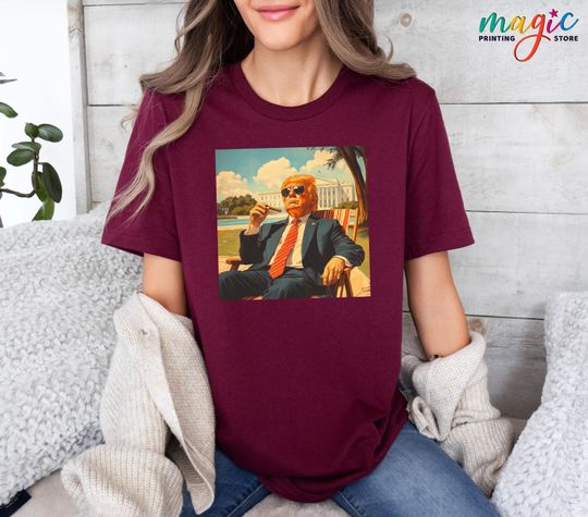 Discover Trump 2025 Shirt, President Trump 47 Shirt, Sitting on a Deck Chair Tee, Funny Donald