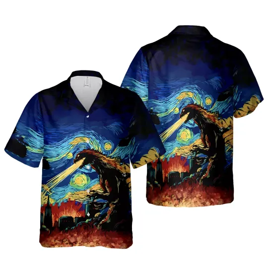 Discover god zilla Starry Night Art Hawaiian Shirt