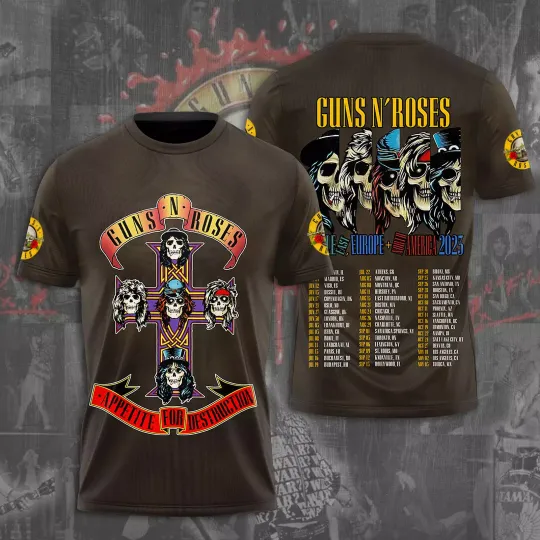 Discover Guns N Roses Tour 2025 3D T-Shirt – Licensed & Limited Rock Band Shirt S-5XL Hot