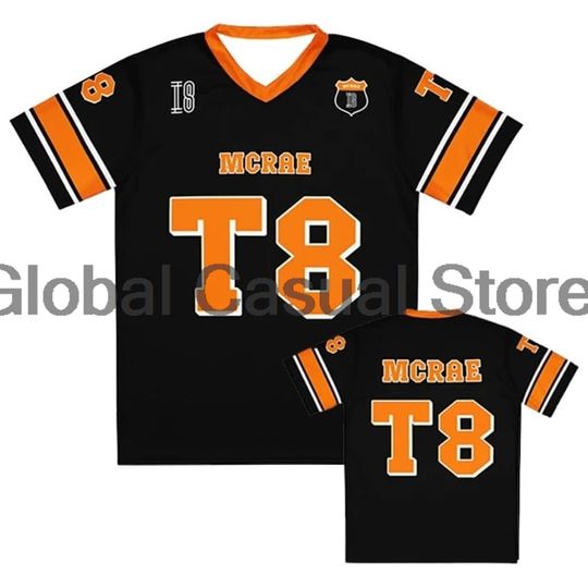 Discover Tate McRae T8 Logo Football Jersey T-shirt 2025