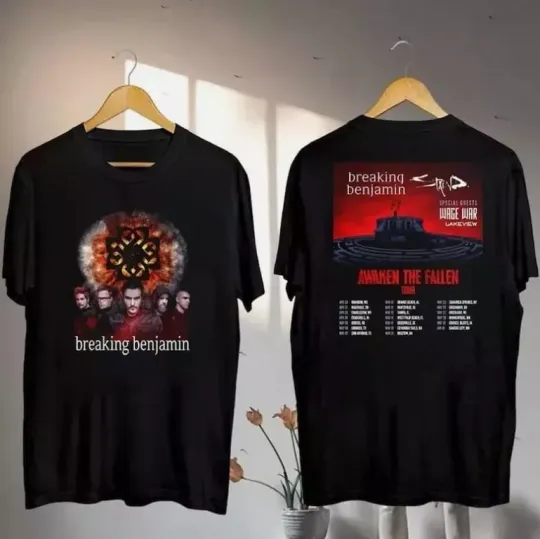 Discover Graphic Breaking Benjamin Awaken The Fallen 2025 Tour T-Shirt