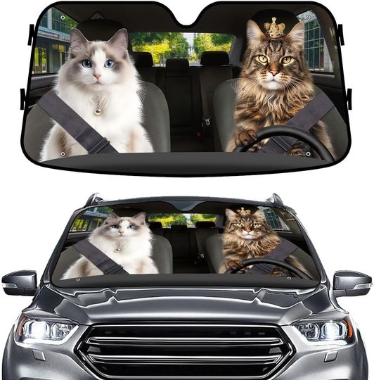 Discover Lovely Cat Couple Windshield Sun Shade