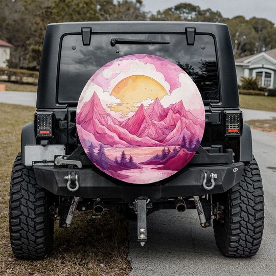 Discover Pink Summer Mountain Sunrise Spare Tire Cover