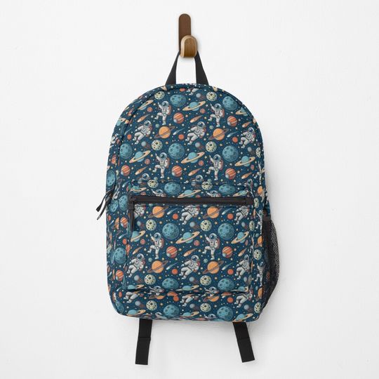 Discover Cosmic Astronauts in Space Seamless Pattern - Planets, Stars, and Comets Design Backpack