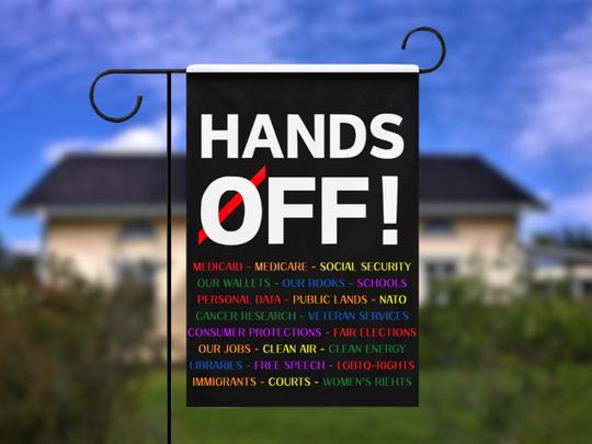 Discover Hands Off Garden Flag - Anti Trump garden flag - Anti Maga Medicare Social