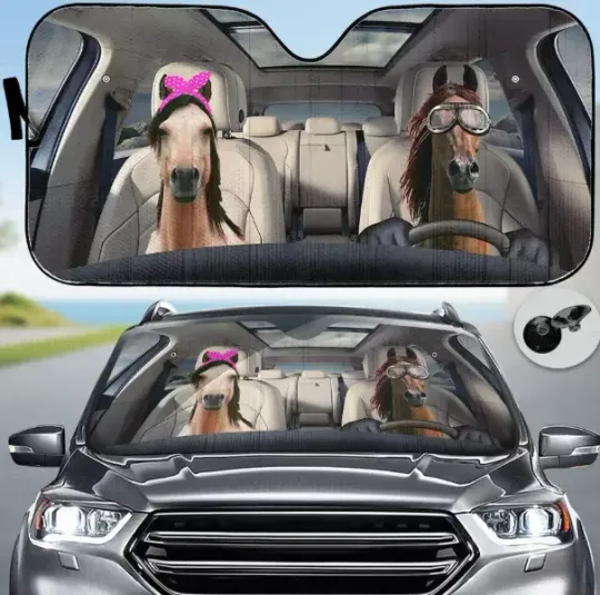 Discover Funny Horse Family Car Sunshade, Summer Man Cave Car Garage Accessories Decor