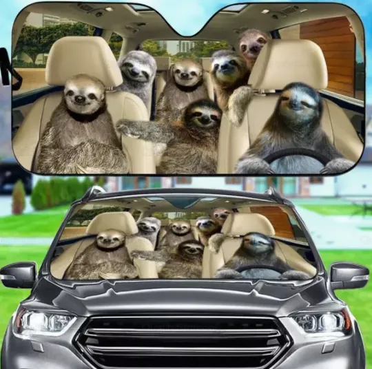 Discover Funny Sloth Family Car Sunshade, Summer Man Cave Car Garage Accessories Decor