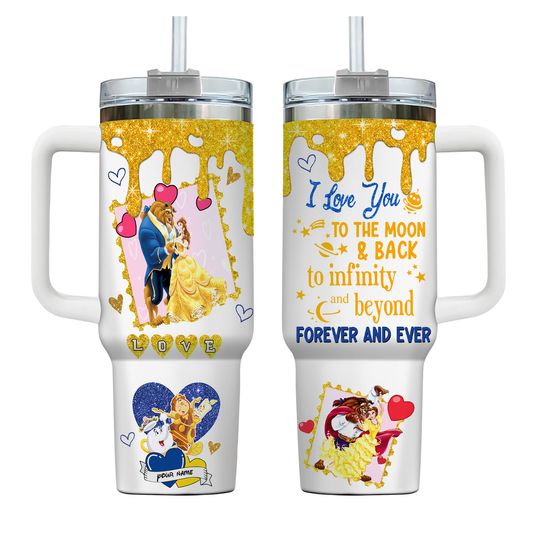Discover Custom Beauty And Beast Valentine Tumbler, 40oz Water Tumbler, I Love You To The Moon And Back