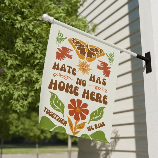 Discover Hate Has No Home Here House Flag, Peace Sign House Flag