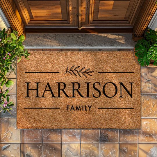 Discover Farmhouse Welcome Mat - Rustic Doormat - Custom Family Name Door Mat for Home