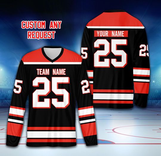 Discover Custom Personalized Hockey Jersey - Name & Number - Red Black White