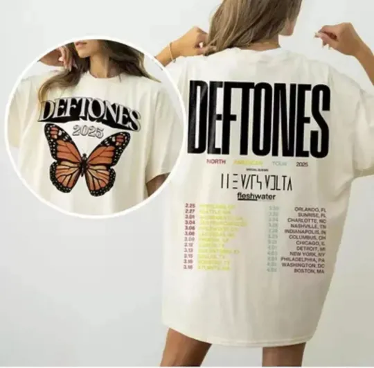 Discover Deftone 2025 North American Tour Concert white color 2 side shirt