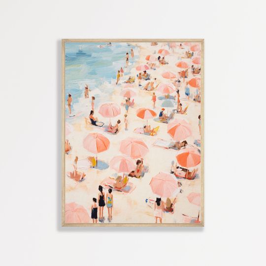 Discover Retro Beach Painting Poster, Pastel Pink Coastal Decor